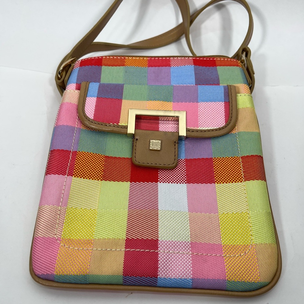 Liz Claiborne Checkered Crossbody Bag with Tan Trim - Designer Style - Picture 4 of 8